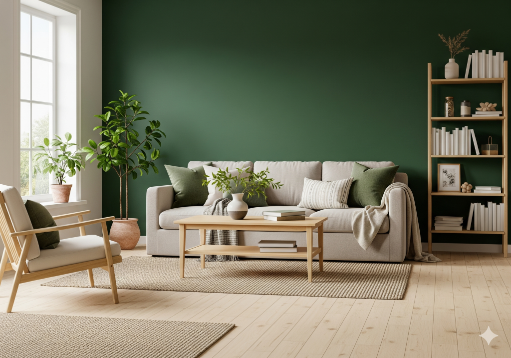 Forest Green and Light Wood Tones for a Natural Design